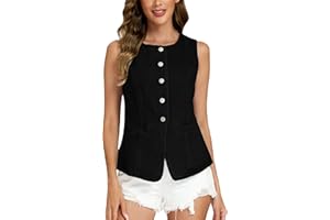 Ladyful Womens Denim Vest Top Button Down Jean Vest Tank Tops Sleeveless Crewneck Jean Waistcoat with Pockets