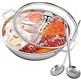 Hot Pot with Divider Lid 12.6” Stainless Steel Shabu Shabu Hot Pot, Induction Cooktop Gas Stove Kitchen Cooker for 4-6 Person