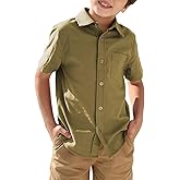Boys' Long Sleeve Dress Shirts Classic Collared Button-Down Tshirt Solid Cotton Top with Chest Pocket