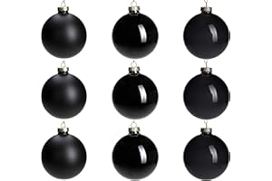 DN DECONATION Black Glass Christmas Ball Ornaments, Set of 9, 3' Hanging Christmas Baubles for Xmas Tree Decoration, Gothic, Halloween, DIY Gift