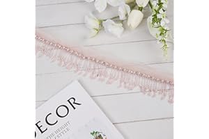 LAOPOTTBEADS 1 Yard Pink Rhinestone Pearl Fringe Trim – Crystal Tassel Ribbon for Sewing, Clothing, Home Decor, Handbags, DIY Crafts