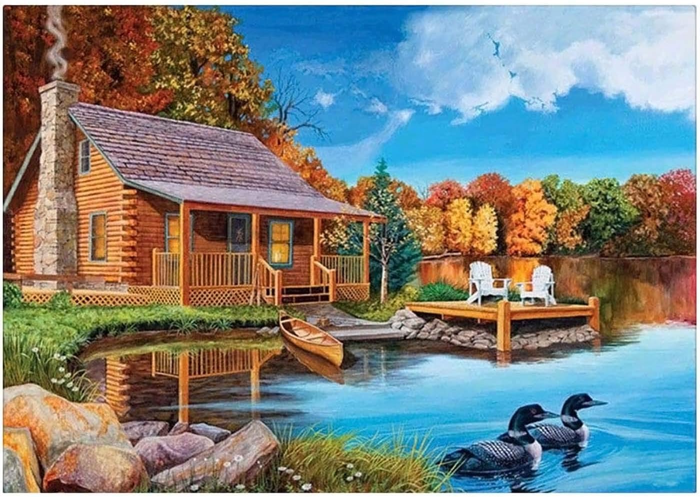 Kaliosy 5D Diamond Painting Lakeside by Number Kits, Paint with Diamonds Art Landscape DIY Full Drill, Crystal Craft Cross Stitch Embroidery Decoration 30x40cm(12x16inch)