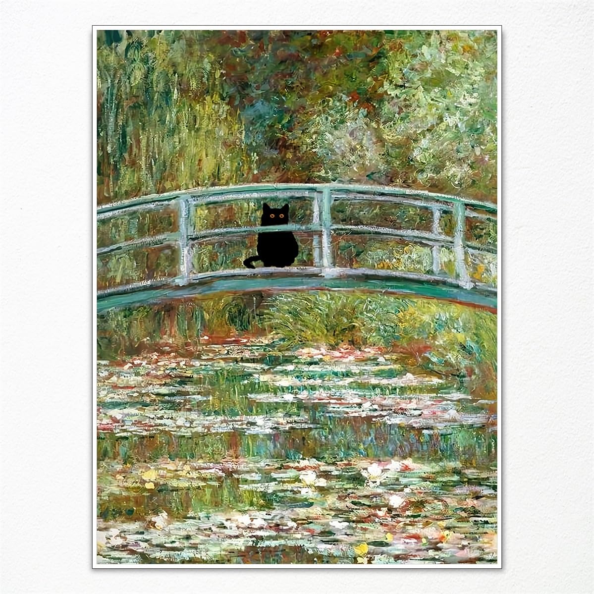 GAINOW Vintage Monet Water Lily Cat Canvas Art, Famous Oil Painting Monet Black Cat Poster, Funny Floral Print, Aesthetic Room Decoration for Bedroom, Bathroom, 30 x 40 cm, Unframed