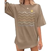 Womens Oversized Tee Shirts Vintage Sunshine Graphic Tees Hiking T-Shirts Boho Summer Short Sleeve Top