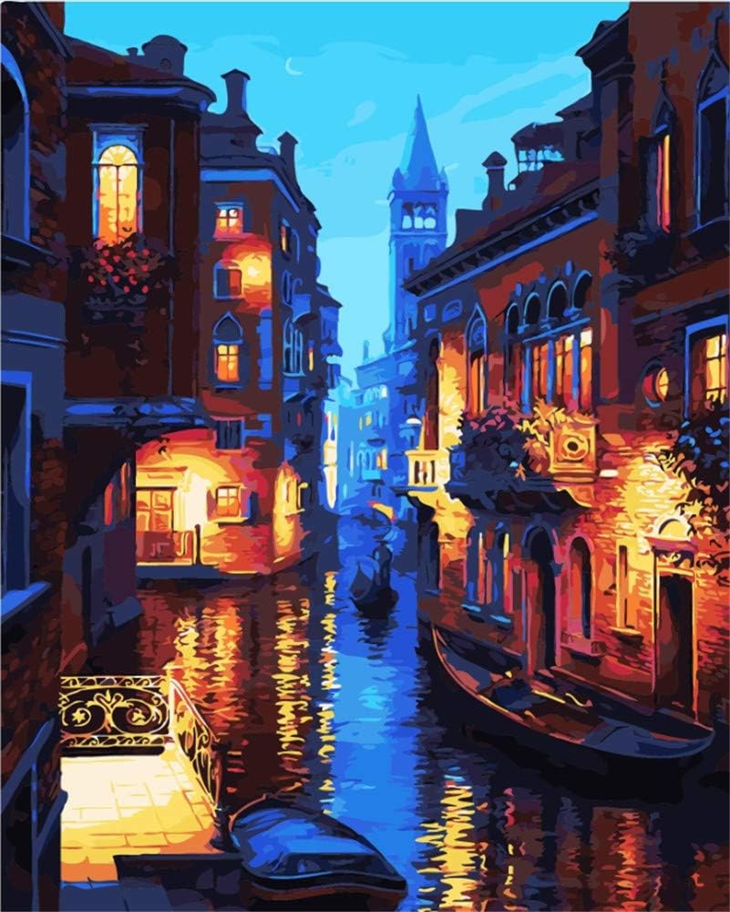 Paintworks Paint by Number Kit for Adults Kids Beginner, DIY Canvas Painting by Numbers for Home Decoration,Venice Night,16X20Inch