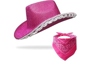 JICASTO Cowboy Hat Pink Cowgirl Hat with Sequins & Tiara Crown for Women Rodeo Party Hats with Heart Glasses