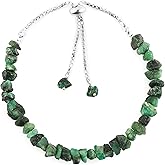 SunshineGems Natural Raw Emerald Gemstone Bolo Bracelet Rough Stone May Birthstones Healing Crystals Adjustable Slider Chain Christmas Gift Weight Approx 50 to 60 carat Stone Size Approx 5 to 10 MM,