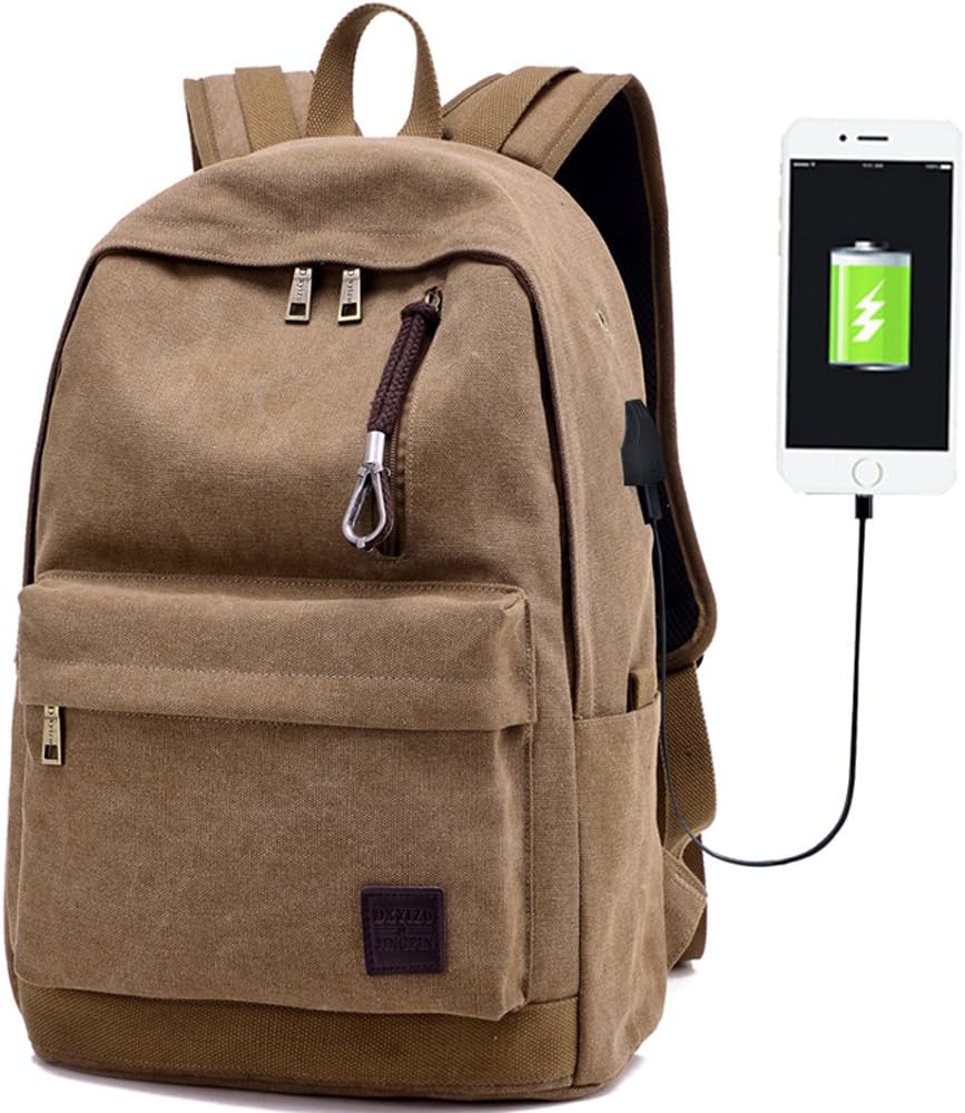 Laptop Computer Backpack Hopesport External USB Charge Port with Built-in USB Charging Cable School Travel Backpacks(coffee)