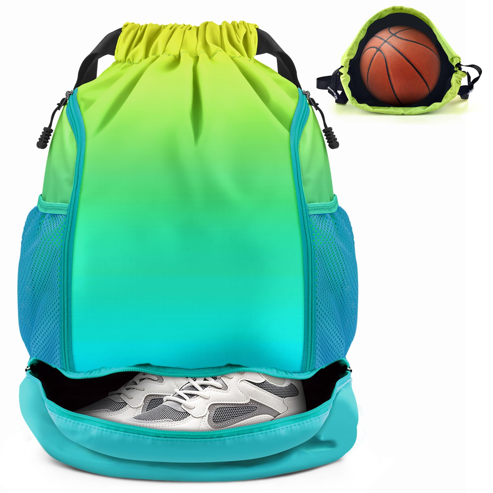 BROTOU Unisex Drawstring Backpack, Waterproof Gym Bag, Large Oxford PE Pack, Students School Backpack, Durable Sports Ball Bag, with Shoe Bag (A, Yellow-green)