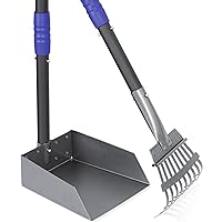 Heeyoo Dog Pooper Scooper, Dog Poop Tray and Rake Set, Pet Waste Removal Scoop with Long Adjustable Sectional Stainless Handl