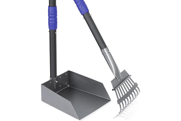 Heeyoo Dog Pooper Scooper, Dog Poop Tray and Rake Set, Pet Waste Removal Scoop with Long Adjustable Sectional Stainless Handl