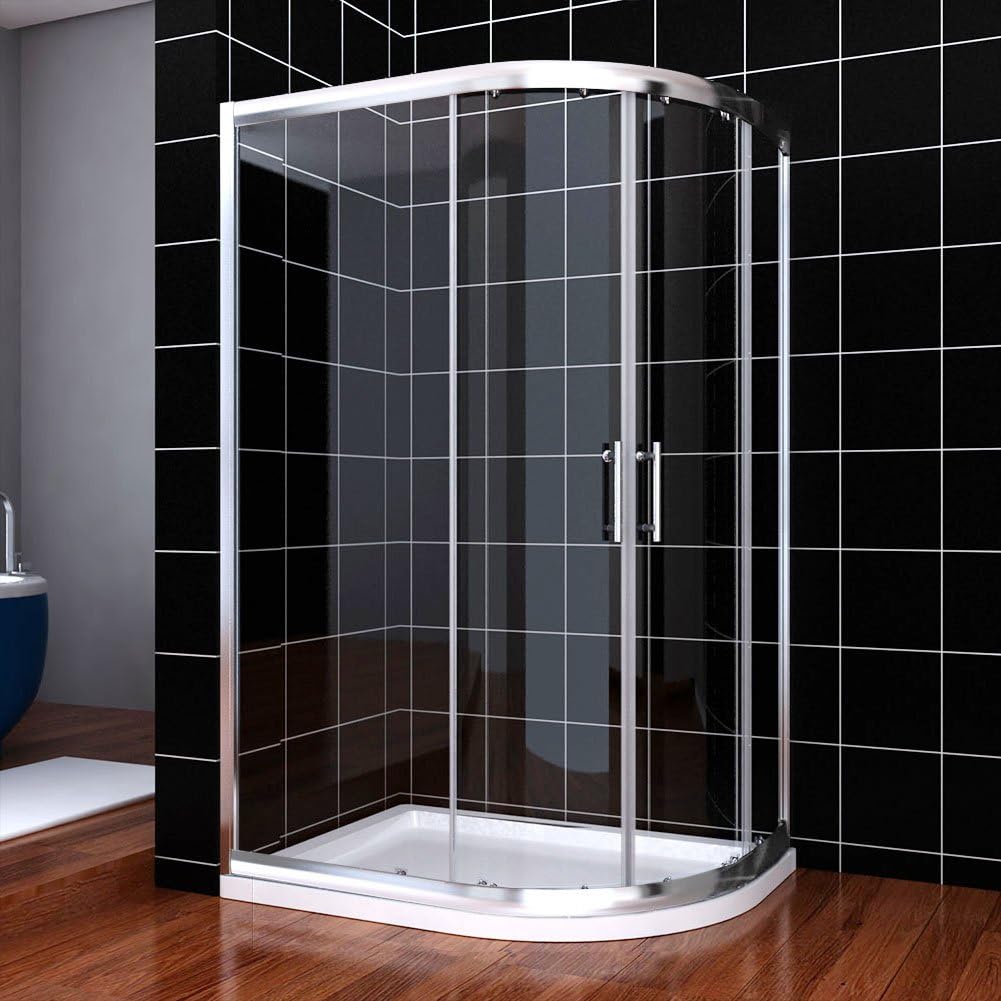 ELEGANT 1200 x 800 mm Right Quadrant Shower Enclosure 6mm Sliding Glass Cubicle Door with Tray + Waste