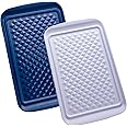 LEHAHA Grilling Prep Trays, Melamine BBQ Prep and Serving Platter and Tray for Outdoor Entertaining, Food Serving Tray, Set of 2, 17" x 10.5", Blue and White