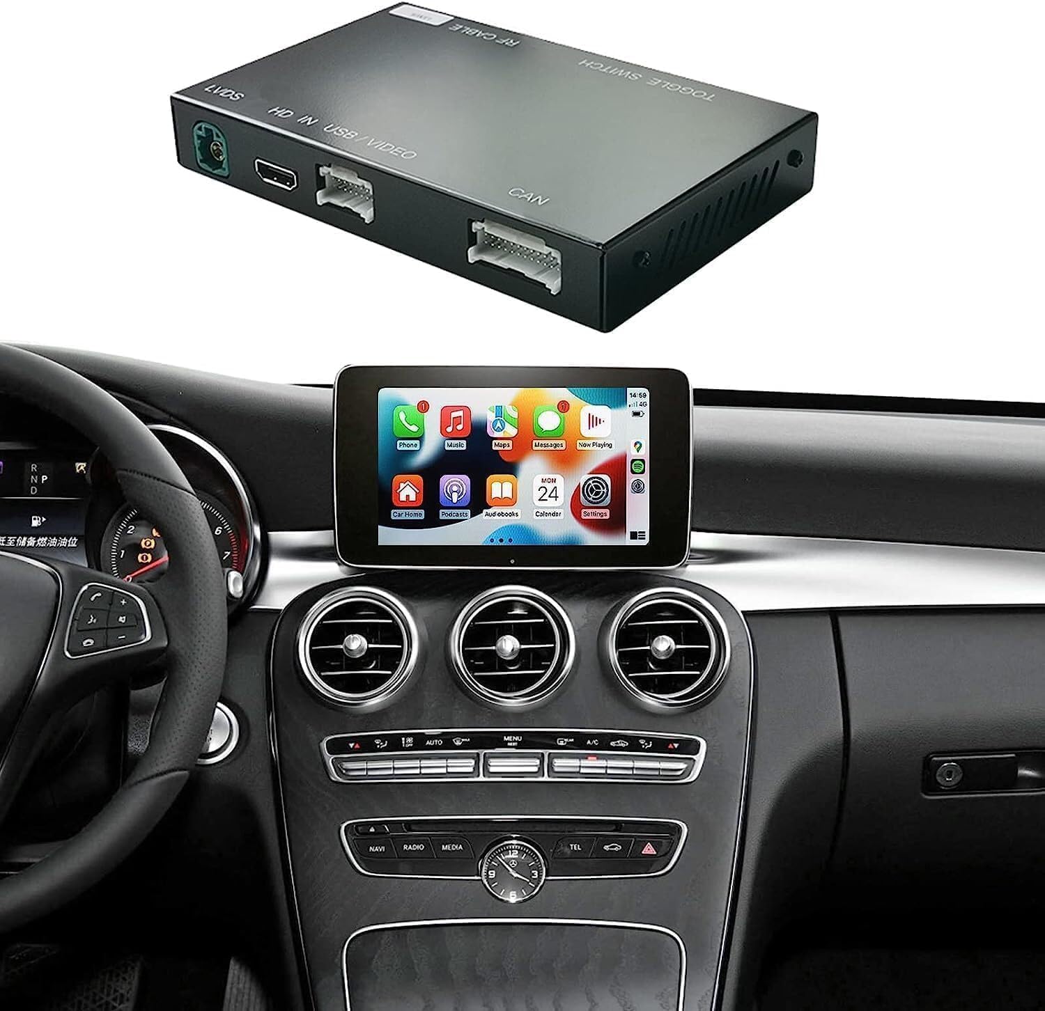 Ninetom Wireless Carplay Retrofit Kit Decoder for 2015-2018 Mercedes Benz C GLC CLA GLA Class W205 with NTG5.0 System, Support Android Auto, Mirrorlink, Reverse Camera