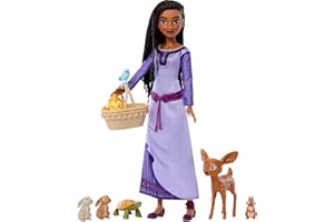 Mattel Disney Wish Toys & Accessories, Woodland Animals of Rosas Set with Asha Fashion Doll & 6 Surprises Including Animal Figures, Inspired by the Movie