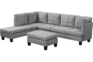 Casa Andrea Milano Modern Sectional Sofa L Shaped Couch with Reversible Chaise & Ottoman, Large Living Room Furniture, Grey