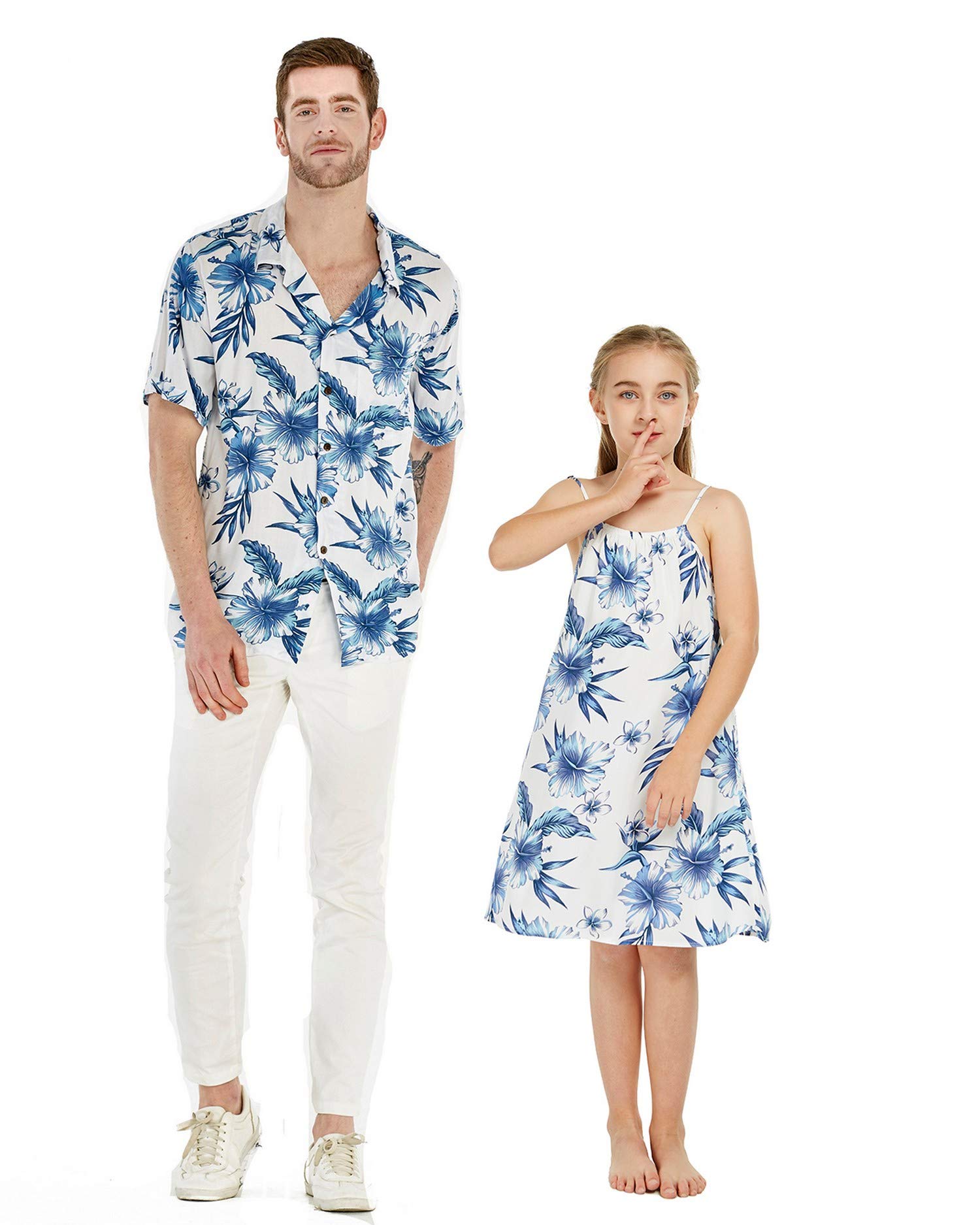 Matching Father Daughter Hawaiian Luau Shirt Round Neck Dress