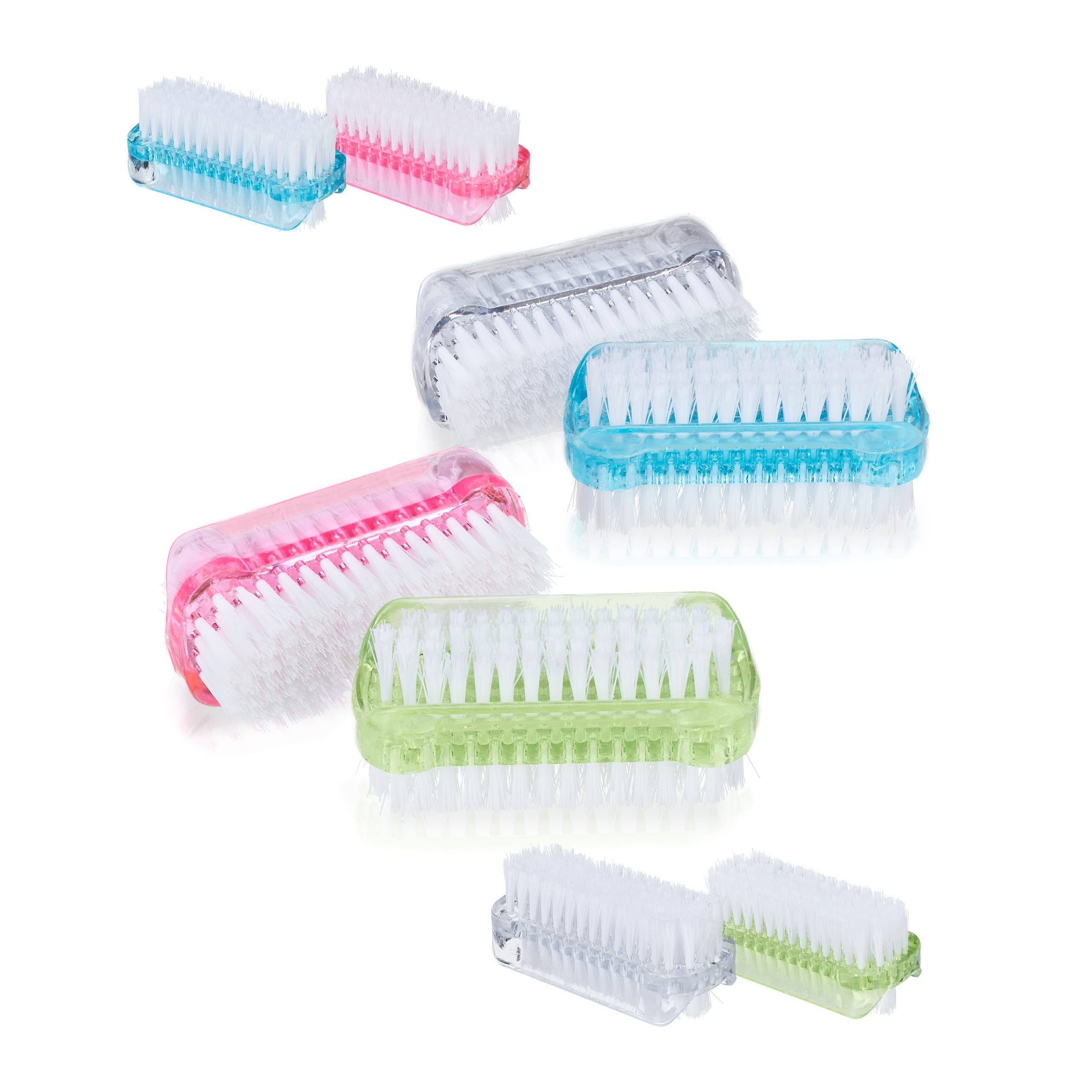 Relaxdays Nail Brush, Set of 8, Double-sided with Hard Bristles, Plastic, HxWxD: 3.5 x 8.5 x 3.5 cm, Bathroom, Colourful