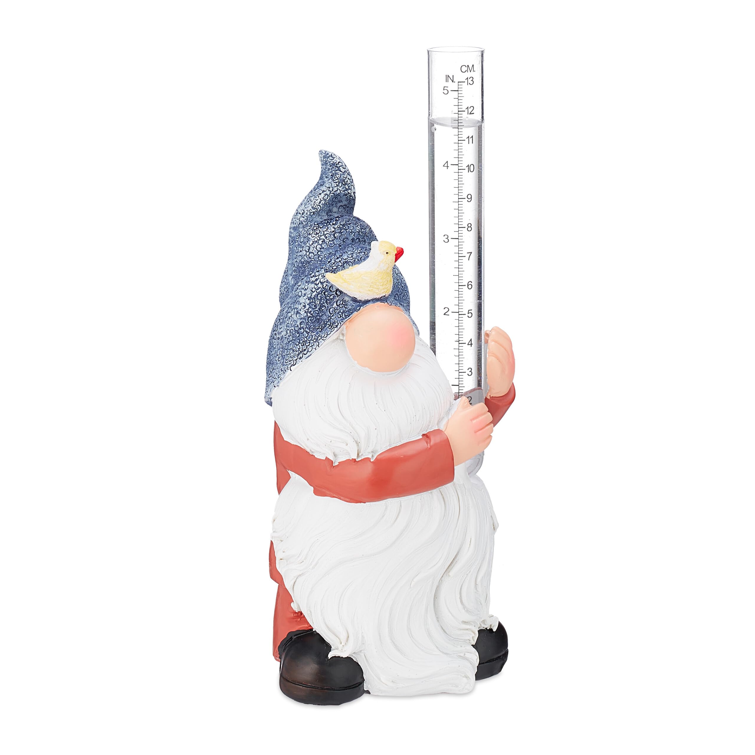 Relaxdays Gnome with Rain Gauge, Weatherproof, Analogue Indicator, 18 x 8.5 x 8 cm, Garden Decor, Multicoloured, 22 x 8.5 x 8 cm