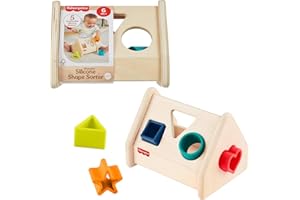 Fisher-Price Wood Baby Toy Silicone Shape Sorter Activity with Wooden Base for Developmental Play Infants Ages 6+ Months