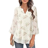 Timeson Women's 3/4 Sleeve Tops and Blouses V Neck Business Casual Shirts Dressy Tunics