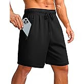 PINSPARK Men's Athletic Running Shorts 7" Mesh Quick Dry Workout Shorts with Zipper Pockets Lightweight Gym Shorts