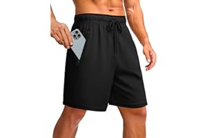 PINSPARK Men's Athletic Running Shorts 7" Mesh Quick Dry Workout Shorts with Zipper Pockets Lightweight Gym Shorts
