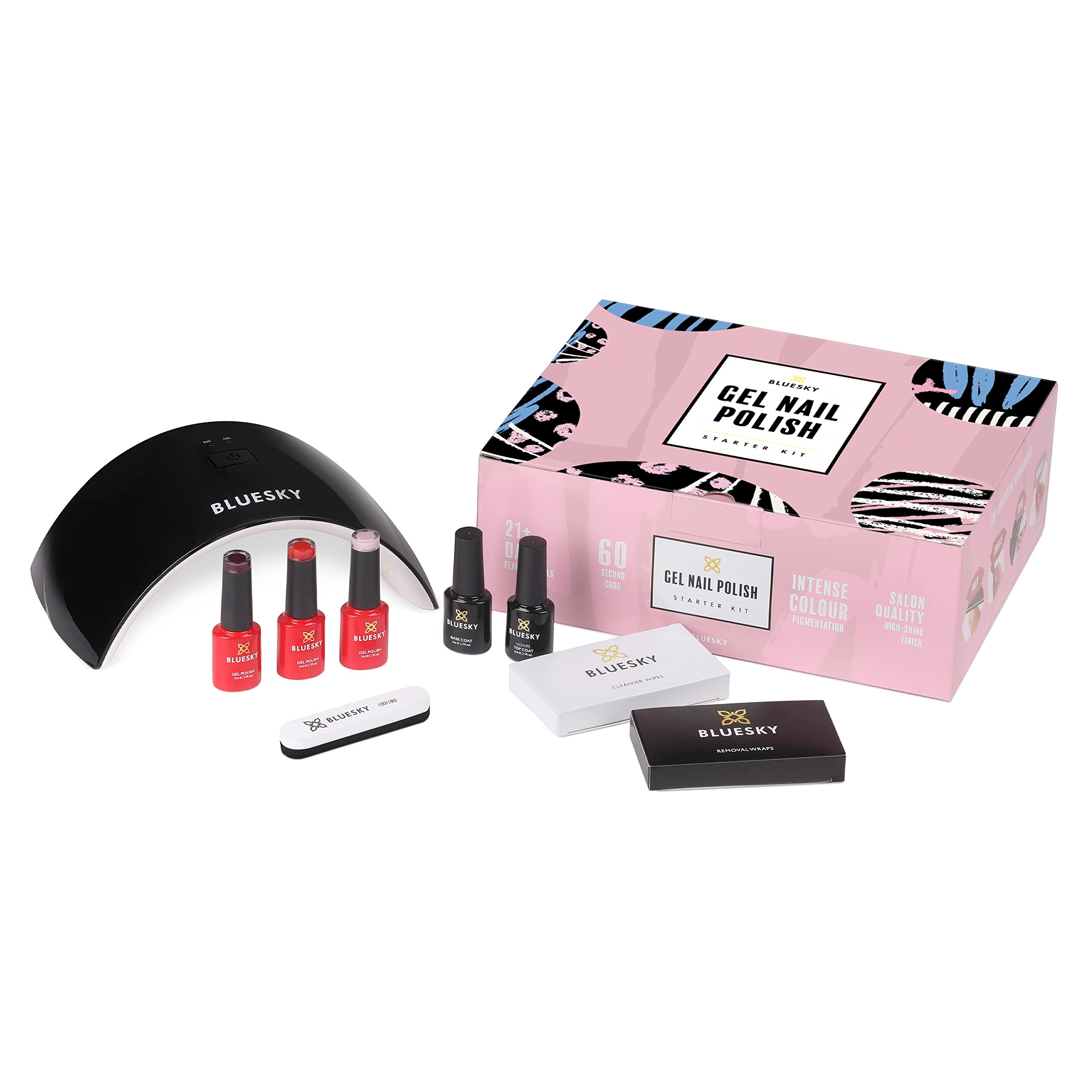 Bluesky Mini Gel Nail Polish Starter Kit, 24W UV LED Lamp, 3 Colours, Top and Base Coat 5ml and accessories