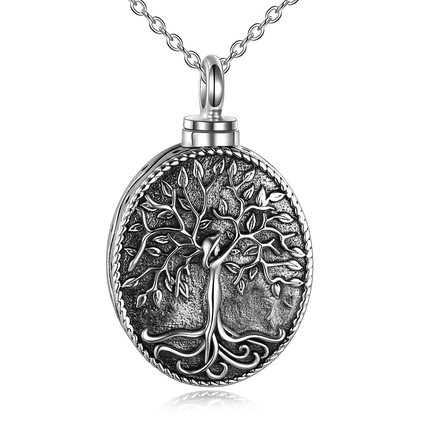 YAFEINI Urn Necklaces for Ashes Sterling Silver Tree of Life Cremation Jewellery Oval Memory Pendant Jewelry for Women Men โ image 1
