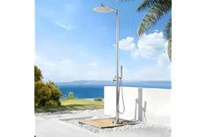AYWSTC Freestanding Outdoor Shower - Outside Shower for Backyard Garden, Swimming Pool, Beach Courtyard - Outdoor Shower Kits with 10" Rain Shower Head and Handheld, Brushed Nickel