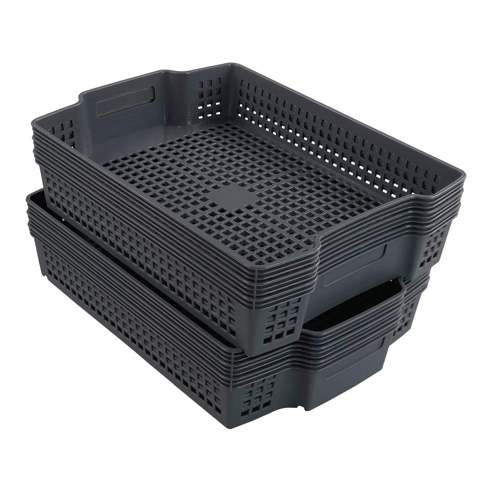 Zerdyne Gray Plastic Stacking File Organizer Tray Basket, Stackable Paper Storage Basket Tray, 6 Packs