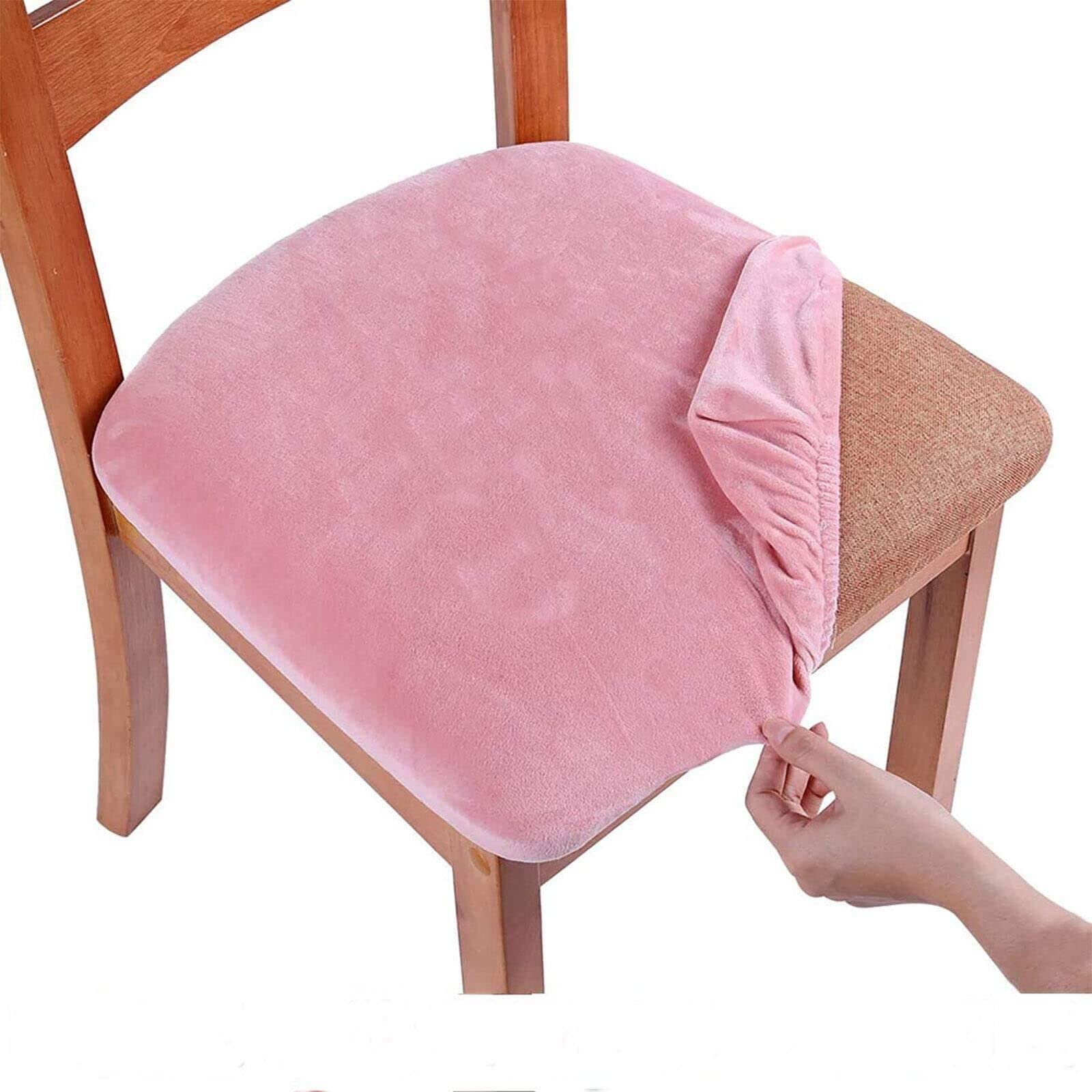 Homaxy Velvet Dining Chair Seat Covers Set of 4, Stretch Dining Chair Slipcovers with Ties, Removable Washable Dining Chair Seat Protector Cover, Pink