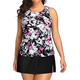 Plus Size Tankini with Skirt - Two Piece Swimsuit for Women Tummy Control Bathing Suit High Neck 2025 Swimwear