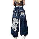 Unisex Y2K Hip Hop Street Jeans with Skeleton Print, Gothic Baggy Jeans, Vintage High Waist Denim, Wide Leg Pants
