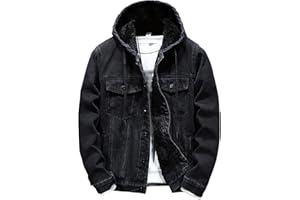 DGHM-JLMY Men Hooded Denim Jacket Simple Long Sleeve Trucker Hoodie Coat Outwear With Front Pockets Jean Jackets