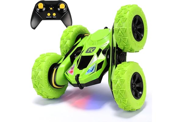 Threeking Remote Control Car 4WD 360° Flip Stunt Double Sided Driving Durable RC Cars with Breathing Soft Lights, Green, Uniq