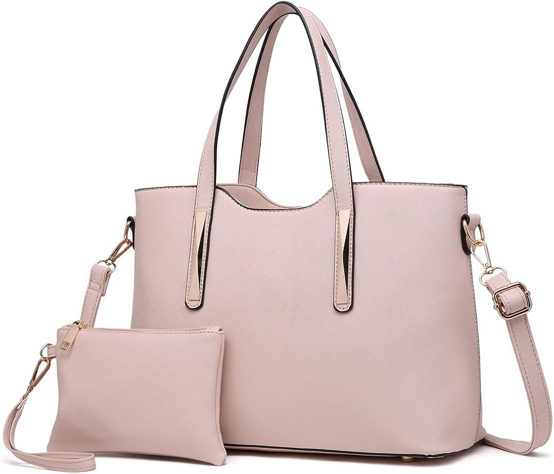 Miss Lulu Women's Handbag, Fashion Ladies Top Handle 2-Piece Tote & Shoulder Bag PU Leather, Beige