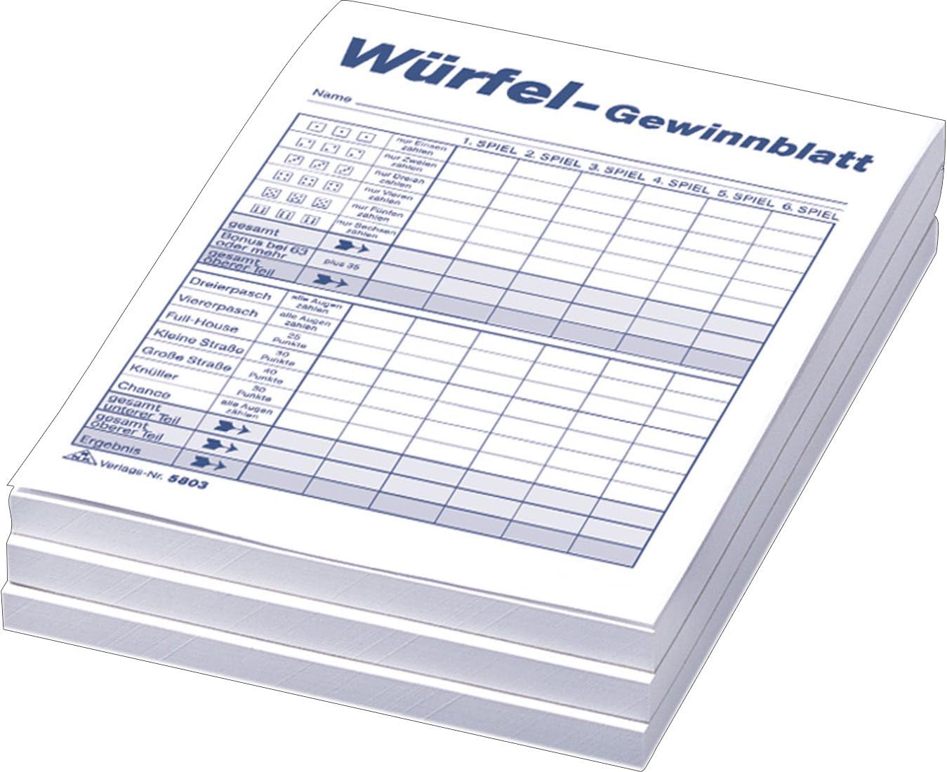 RNK 5803 - Dice Game Winning Sheet Block, A6, 3 x 85 Sheets, Mehrfarbig