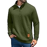 MioRoim Men's Quarter Zip Casual Pullover 1/4 Quilted Waffle Long Sleeve Sweatshirt Mock Neck Sweater with Pocket