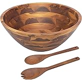 AIDEA Salad Bowls, Wooden Salad Bowls Set, Large Acacia Wood Serving Bowl for Fruits, Salad, 12.5" Big Salad Bowl with Serving Utensils