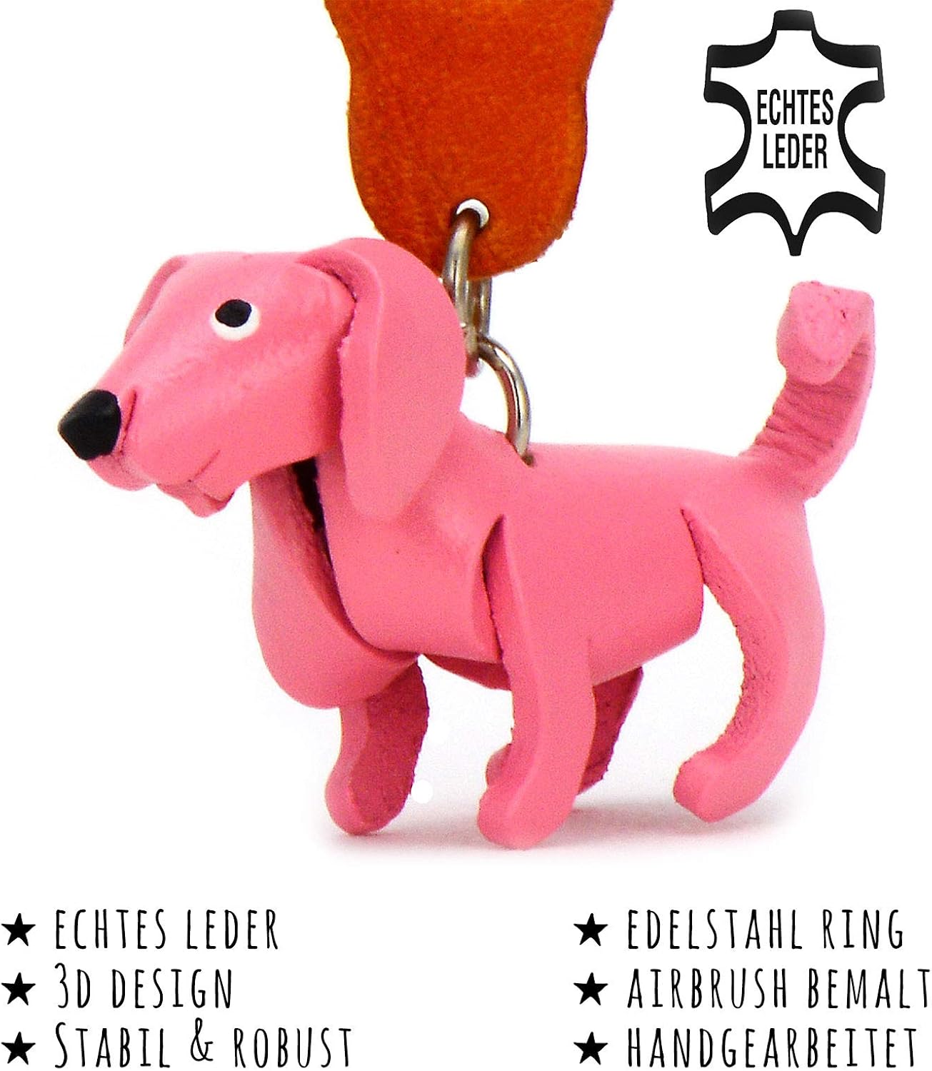 MONKIMAU Leather Keyring Labrador Retriever Dog, Pink, S - Image 3