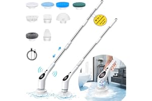 VISOUD Electric Spin Scrubber,New Cordless Voice Prompt Cleaning Brush with 9 Replaceable Brush Heads,3 Adjustable Speeds, and Adjustable Extension Long Handle for Bathroom Bathtub Floor Tile
