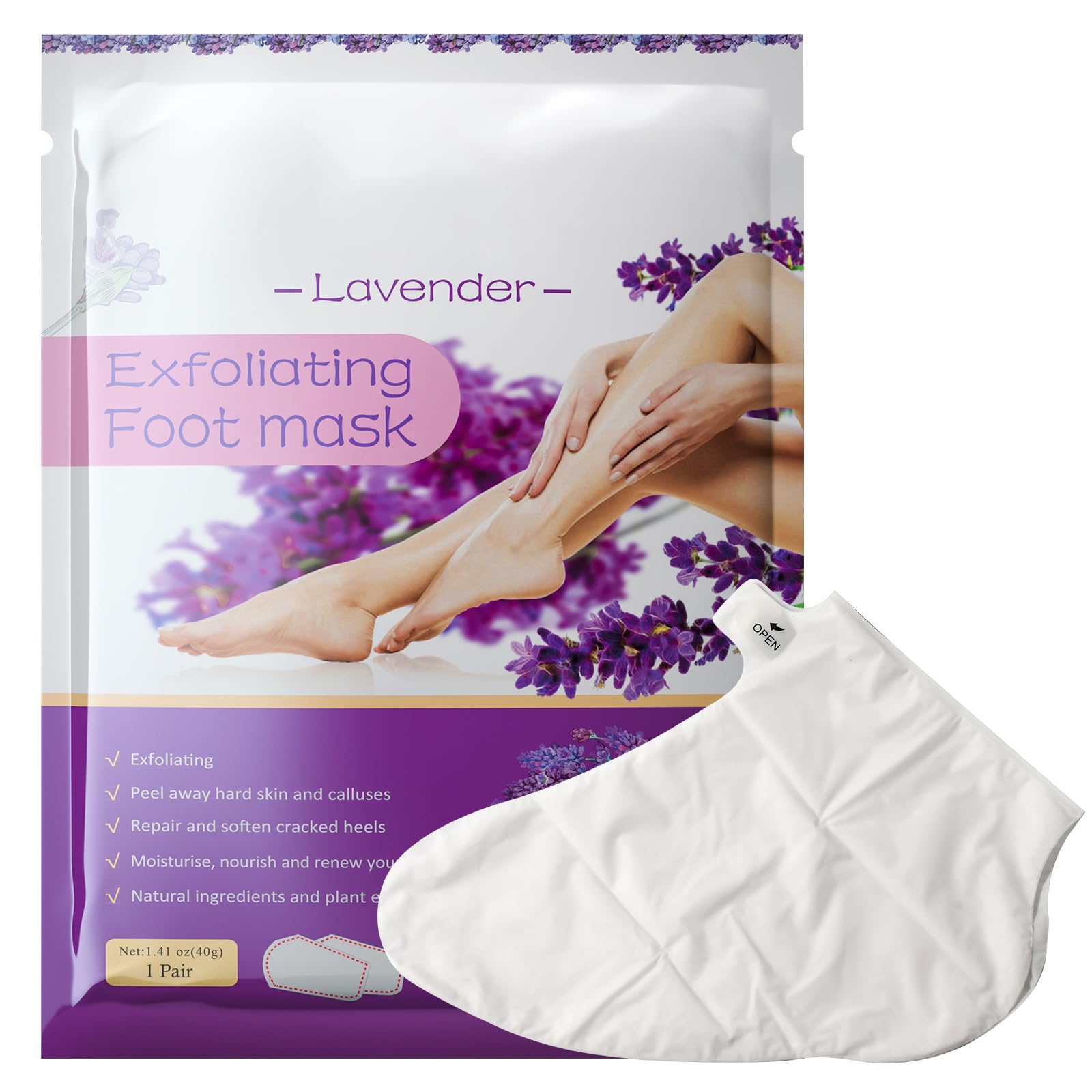 3 Pairs Foot Peel Mask, Foot Moisturizing Mask, Natural Lavender Exfoliating Foot Mask, Foot Skin Repair Socks for Dry, Aging, Cracked Heels Intense Skin Nutrition Foot Cream Mask