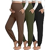 Oakgarden 3 Pack Women's Maternity Pants Over The Belly Pregnancy Joggers Stretchy Loose Lounge Sweatpants with Pockets