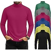 Evervibe 6 Pack Mens Big and Tall Turtleneck Shirts Long Sleeve Loose Fit Tops Basic Pullover Multipack Tees