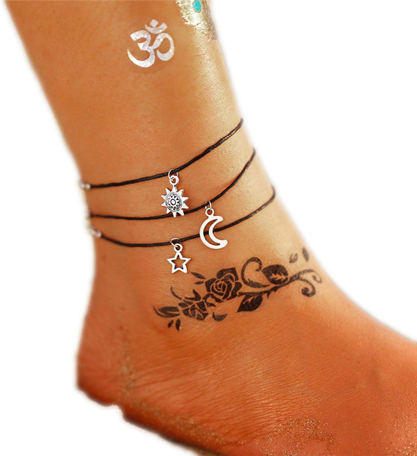 Starfish Stone Anklets Set for Women Vintage Handmade Wave Anklet Bracelet on Leg Beach Ocean Jewelry