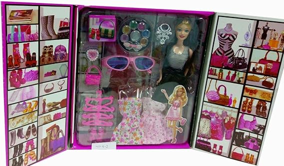 Beautiful Doll with Dress, Makeup kit & Various Accessories(Multicolor)