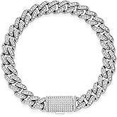 RepaTime Silver Cuban Link Bracelet for Men - Chunky Iced Out Design with Full CZ & Moissanite - Ideal Men's Jewelry Gift & Hip-Hop Silver Bracelet for Men