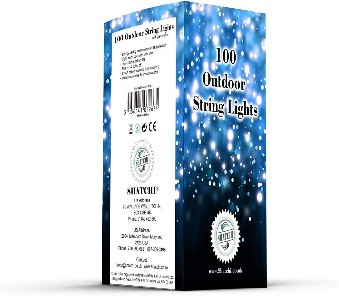 SHATCHI 100 Warm White LEDs Battery Operated Fairy Lights Waterproof Indoor/Outdoor 8 Changing Modes Timer Christmas Wedding Party Birthday Decorations - Image 4