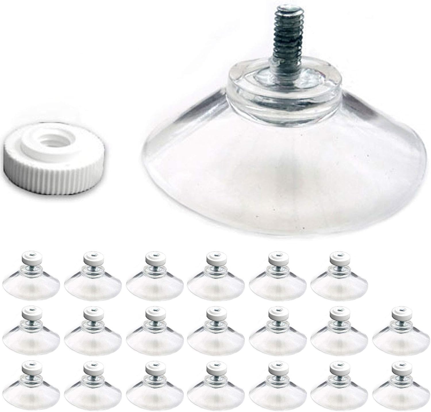 Suction Cups - 20 Pack of 40mm Clear Plastic Sucker Pads with Screw and Nut. 10mm long M4 thread